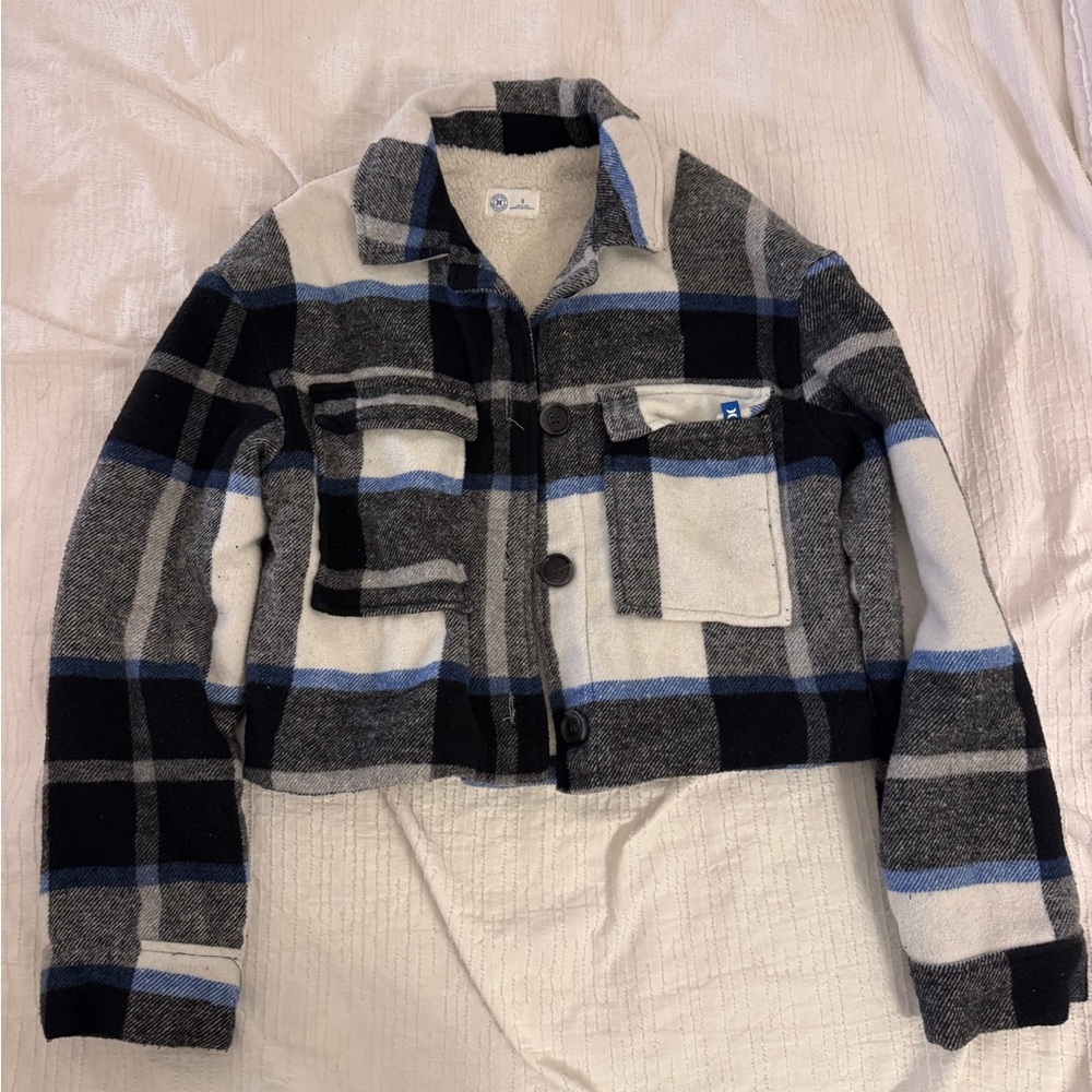 Hurley Women's Plaid Teddy Jacket in Black, Gray, and Blue